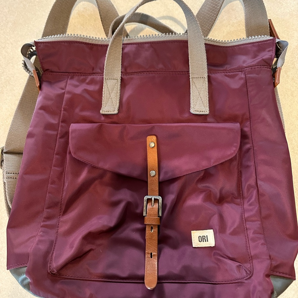 Burgundy Backpack with Tan Straps